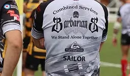 Combined Services Barbarians rugby player wearing the team rugby shirt