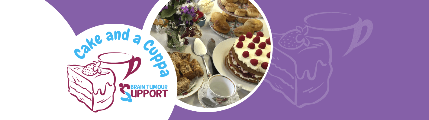 People enjoying a get together over cake and a cuppa with smiling faces and bunting