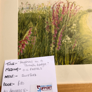 Framed pastel drawing of wild foxgloves
