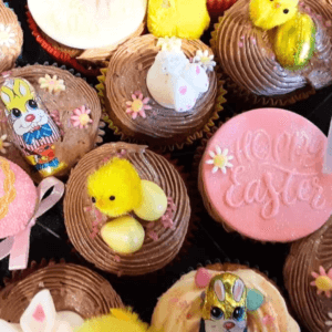 Close up of Easter cupcakes