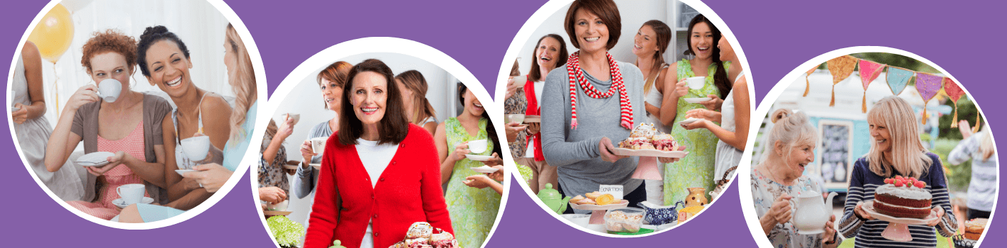 Image shows groups of people hosting Cake and Cuppa tea parties
