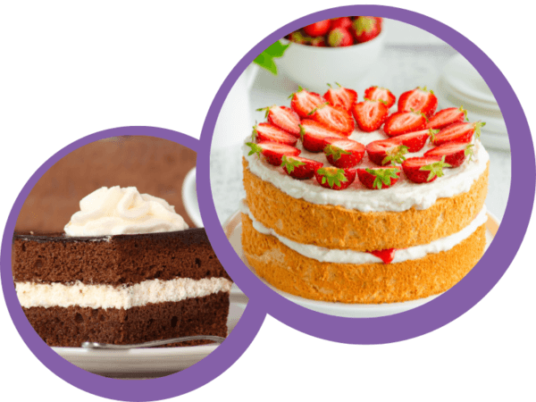 Images of strawberry sponge cake and a chocolate sponge cake