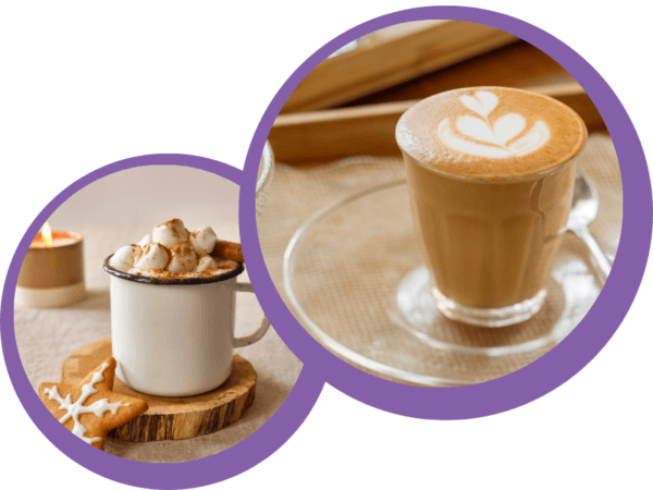 Images of a Cafe Latte and a mug of hot chocolate