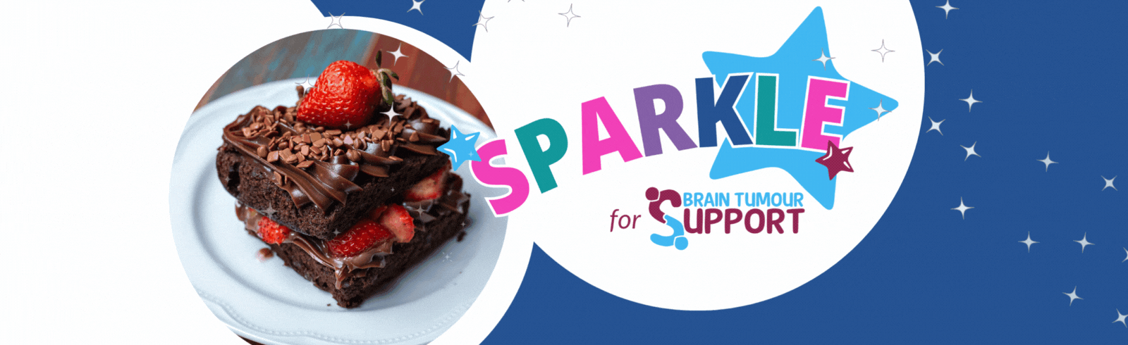 Brain Tumour Support Sparkle Day logo next to a chocolate brownie