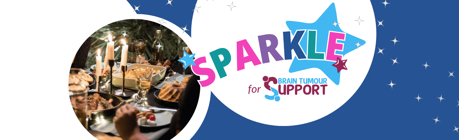 Brain Tumour Support Sparkle Day logo alongside sparkling dinner party table