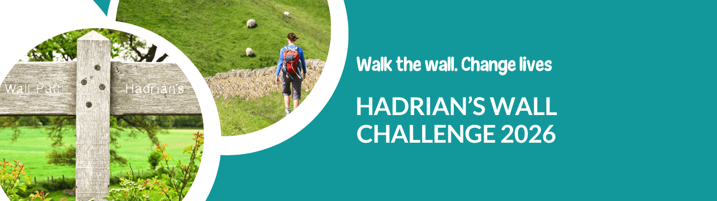 Image shows countryside sign pointing to Hadrian's Wall.